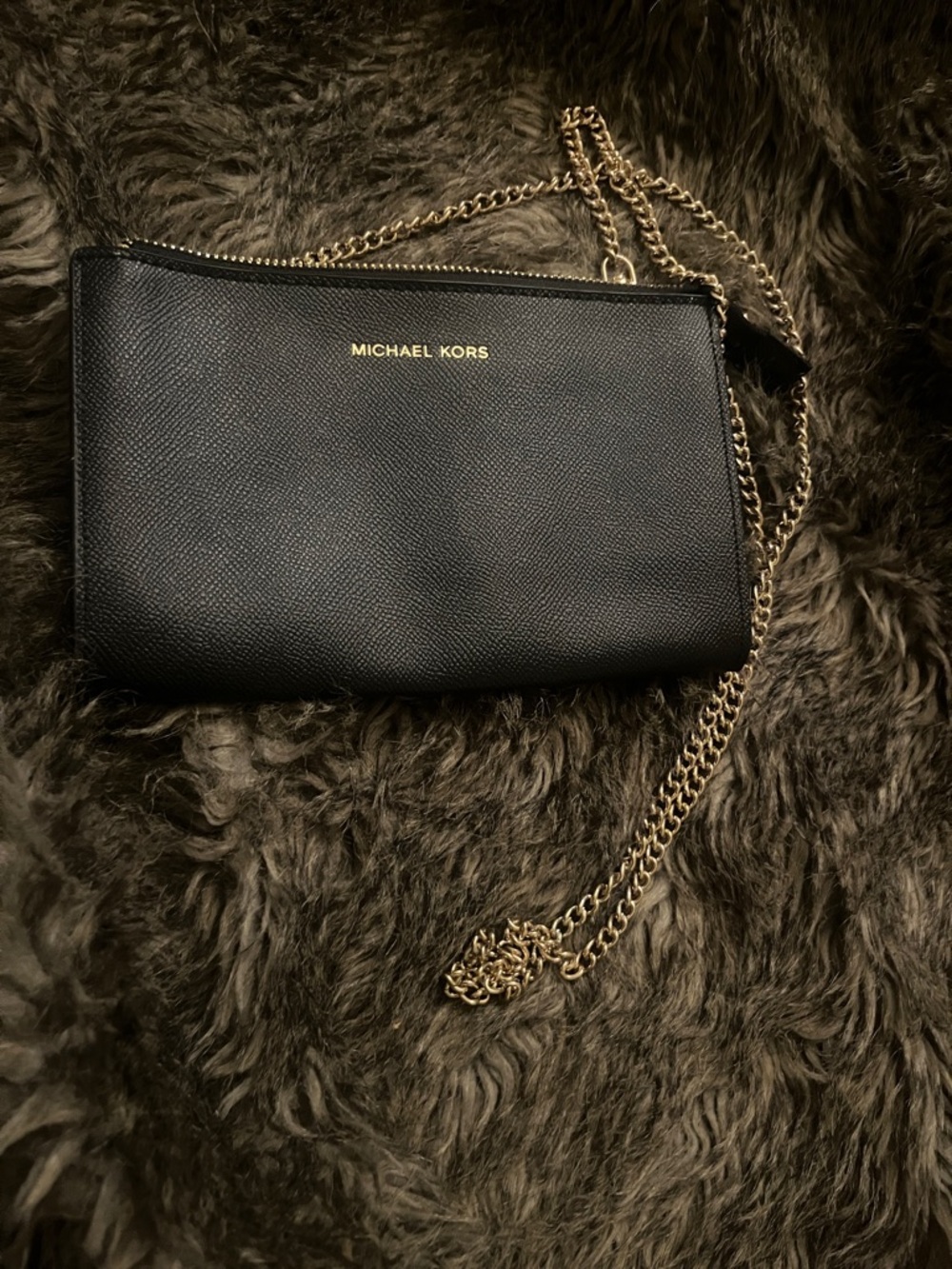 Michael Kors Black  Chain Shoulder Bag with Gold Hardware